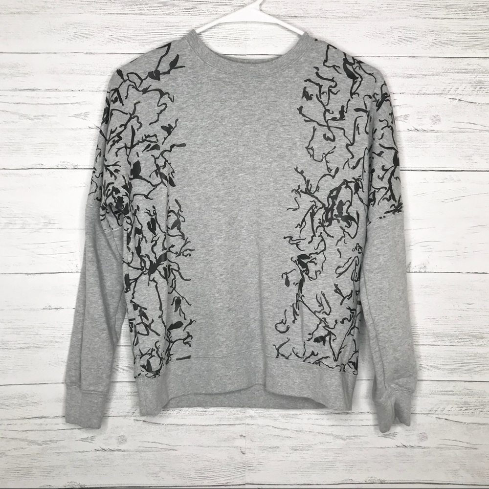 Heather Gray Black Scribble Print Crewneck Sweater